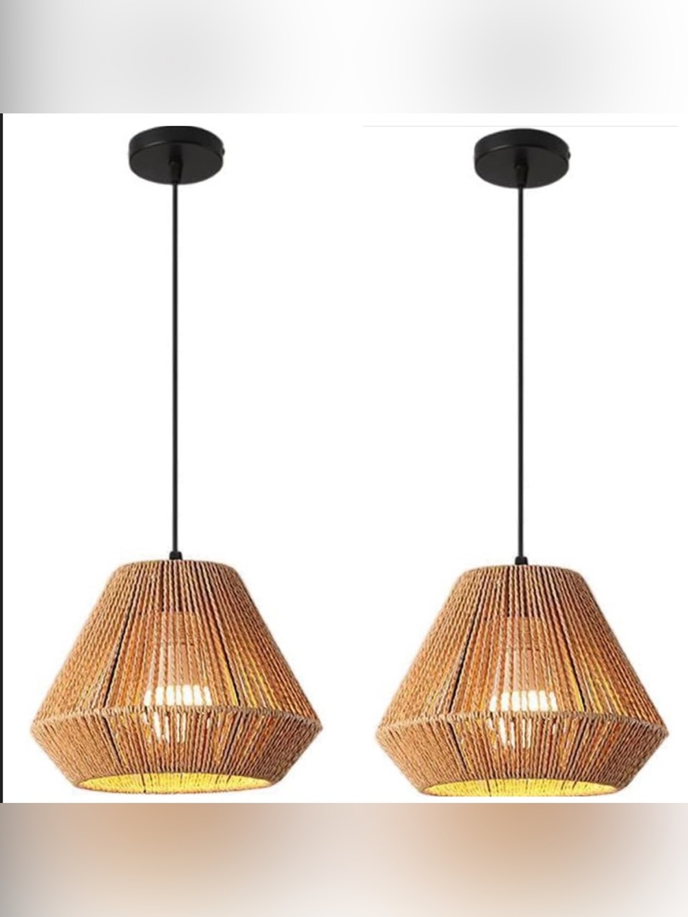 Set of 2 Wicker Pendant Lights  E26 Hanging Lights Rattan Hanging Lamps Wicker W